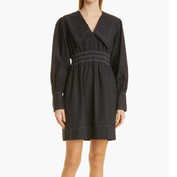GANNI Black Organic Cotton Poplin Mini Dress Size M - Picture 1 of 4
